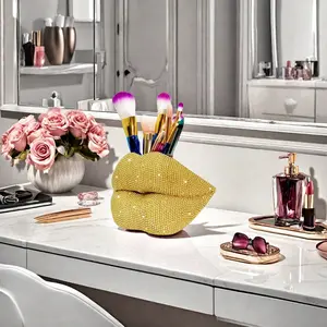 Sexy Lip Statue Ornament, Shimmering Storage Decor, Luxury Makeup Brush Holder, Ideal for Vanity, Bathroom, Christmas Gift