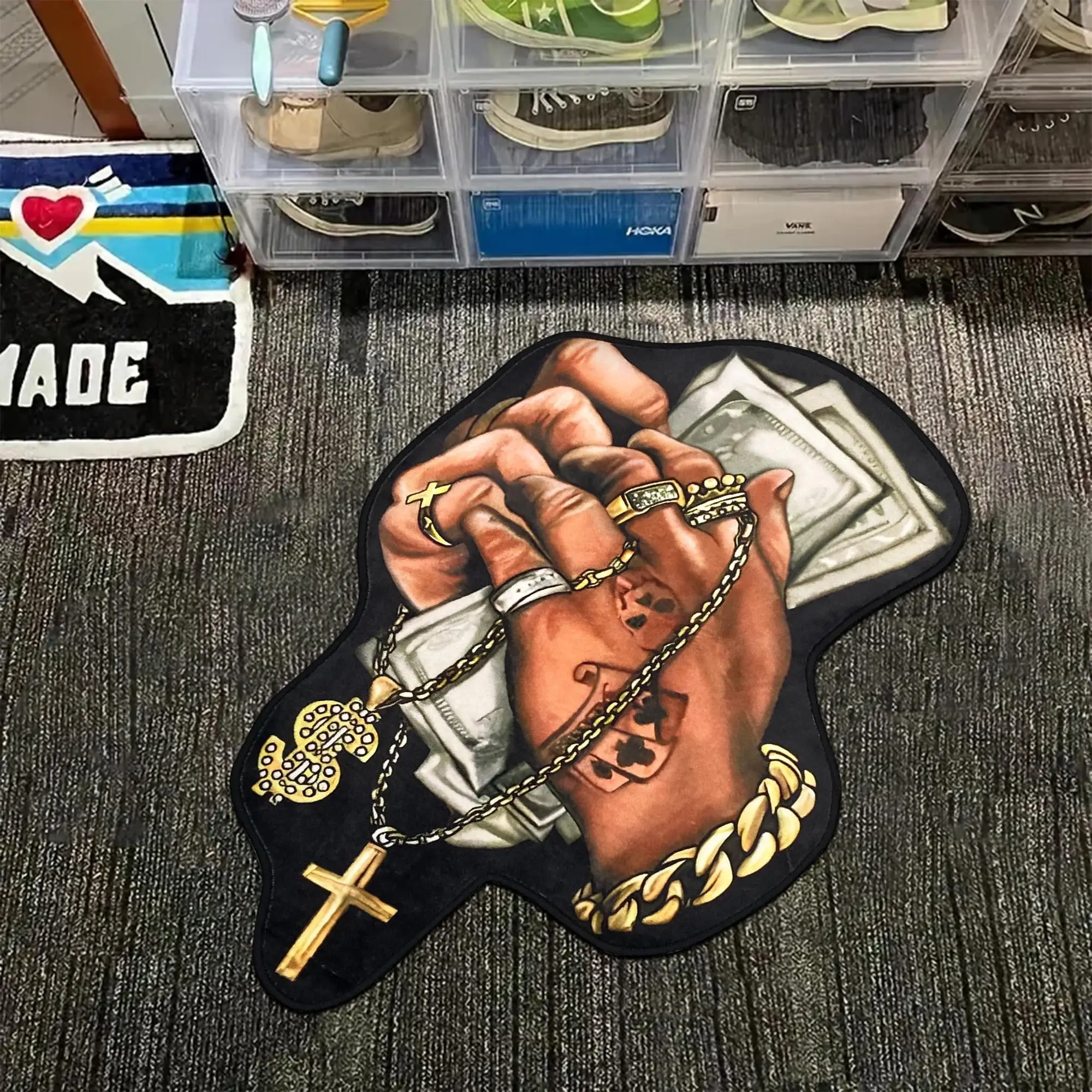 US Banknote Pattern Carpet, Special-shaped Stylish Creative Rug, Cool Graphic Rugs for Bedroom, Non-slip Floor Mat, Decorative Rugs for Living Room Be