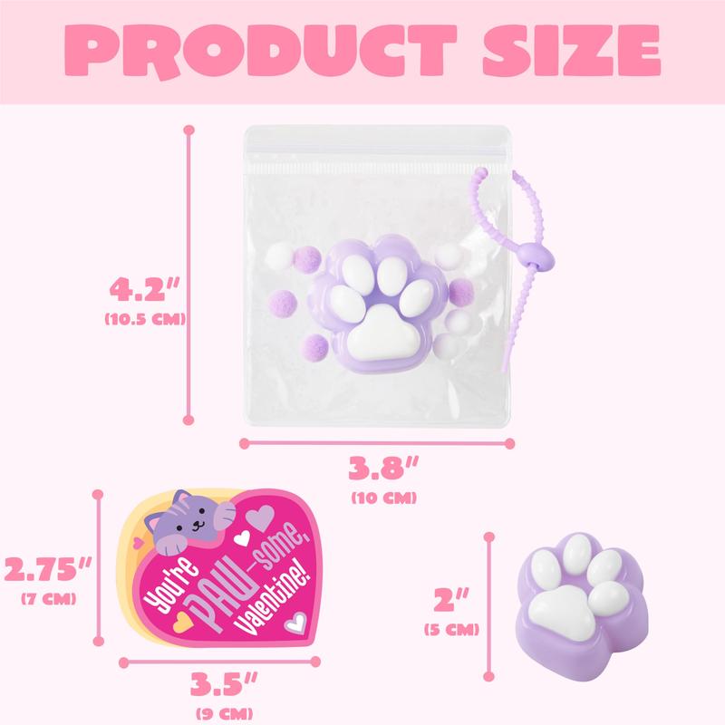 JOYIN Valentine's Day 2" Cat Paw Fidget Toys 24 PCS with Cards Mochi Toys for School Classroom Exchange Gifts Party Favors Stress Balls Keychain for Kids Boys Girls