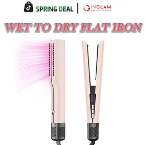 【2 IN 1】INGLAM Airflow Wet & Dry Flat Iron Hair Dryer & Straightener Hair Blowdryer Salon Ionic Hair Styling Tool, Comfort Professional Airflow Styler Gifts for All Hair Types Thick Curly Wavy Hair Christmas Gifts