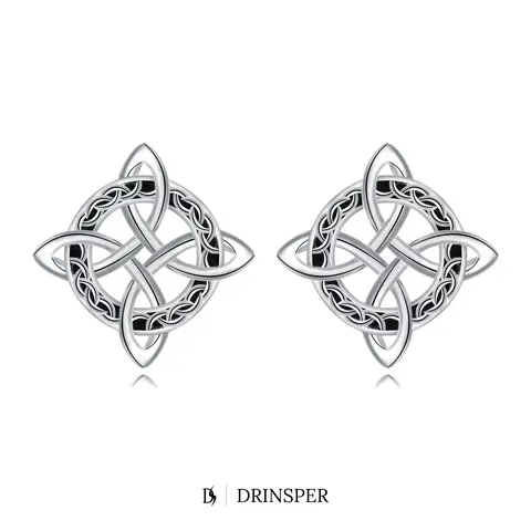 DRINSPER Female Cubic Zirconia Studs - Silver-Plated Gothic Minimalist Celtic Witches Knot Hecate Goddess Amulet, Hypoallergenic Lightweight Unisex Wiccan Jewelry, 0.46in Butterfly Backs, 1 Jewelry Box, Gift-Ready for Adults (Dressy Sparkle & Casual Ease)