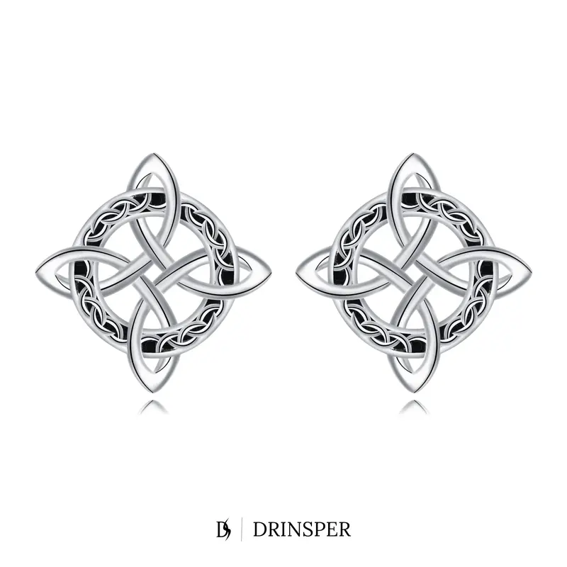 DRINSPER Female Cubic Zirconia Studs - Silver-Plated Gothic Minimalist Celtic Witches Knot Hecate Goddess Amulet, Hypoallergenic Lightweight Unisex Wiccan Jewelry, 0.46in Butterfly Backs, 1 Jewelry Box, Gift-Ready for Adults (Dressy Sparkle & Casual Ease)