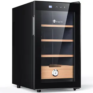 KingChii 48L Electric Cigar Humidors, Temperature Control Cabinet with Spanish Cedar Wood Shelves & Drawer Hygrometer Gifts for Men (300 Counts Capacity) Cool Mist Humidifier Humidifier Purifiers