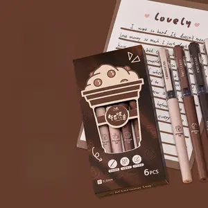 Coffee Theme Quick-Dry Gel Pen Set, 6-Piece Soft Fine Tip Design, Ideal for Note-Taking, Drawing, Daily Stationery, Back-To-School Essentials, Drawing Pens Set, Rollerball Pen Set