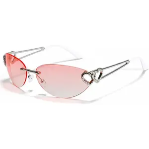 Rimless Double Heart Sunglasses for Women - Wrap Around Frame,2000S Trendy Y2K Style Glasses
