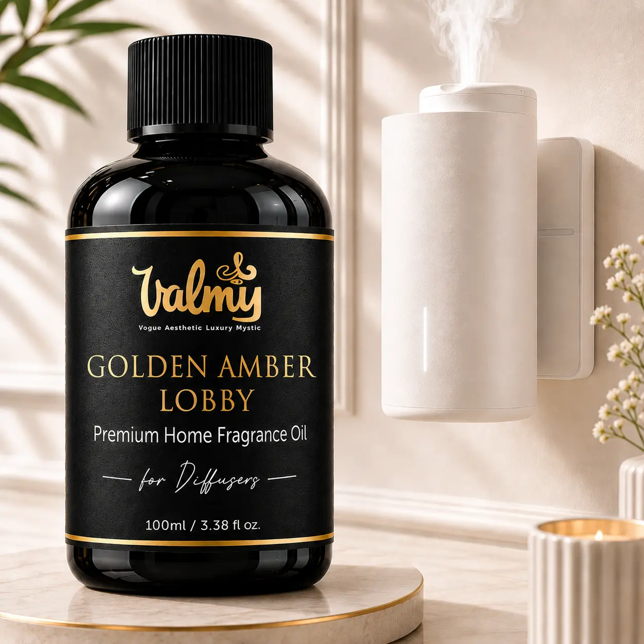 Valmy Golden Amber Lobby – Luxury Waterless Fragrance Oil for Nebulizing Diffusers & HVAC Systems (100 ml)
