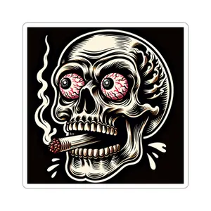 Stoned Skull Stickers, Goth Laptop Sticker, Creepy Skeleton Skull Illustration, Spooky Vinyl Sticker, Macbook Decal