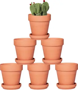 4 Inch Terracotta Pots with Saucer - 6 Pack Small Clay Plant Pots with Drainage Holes, Flower Pots with Tray, Terra Cotta Pots for Indoor Outdoor Plants, Crafts, Wedding Favor