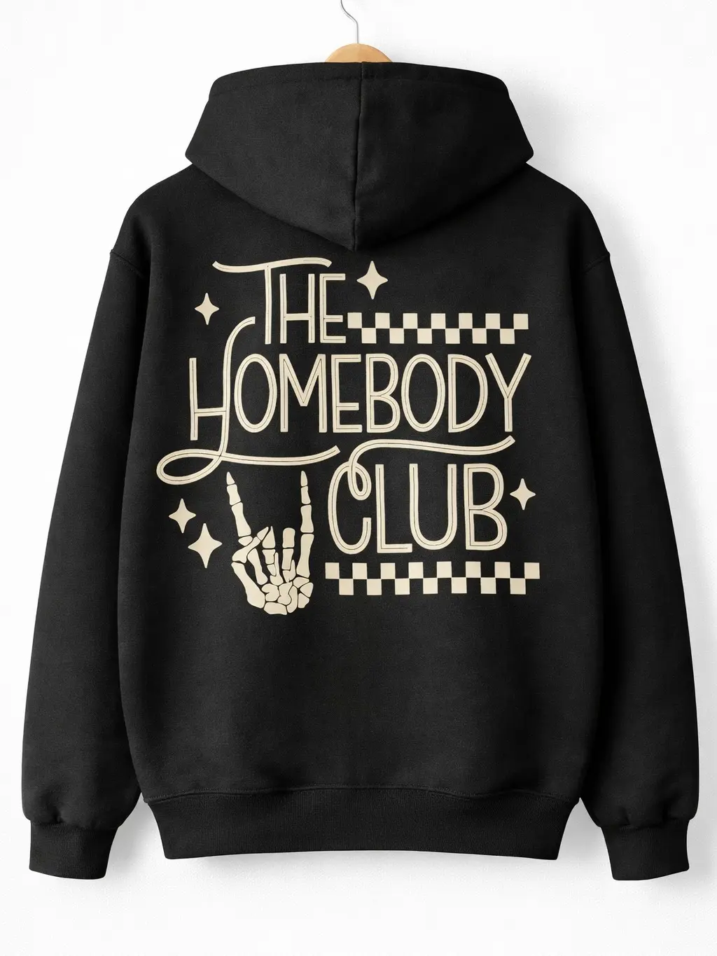 Homebody Club Hoodie with Tan Graphic Print in Multiple Colors and Sizes Trendy Unisex Sweatshirt for Comfort and Style