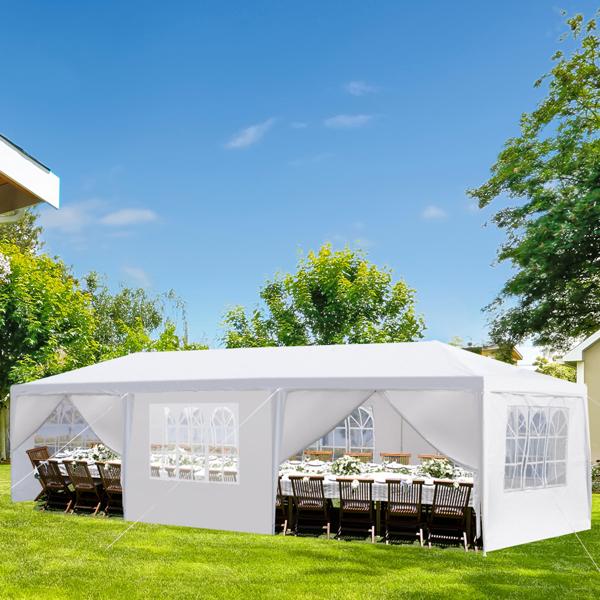 10x30 Party Tent with Removable Sidewalls for Outdoor Events | Waterproof PE Canopy with Mesh Windows, 2 Zippered Doors, Rust-Resistant White Steel Frame for Weddings, Parties & BBQs  10'x30' Outdoor Party Tent with 8 Removable Sidewalls