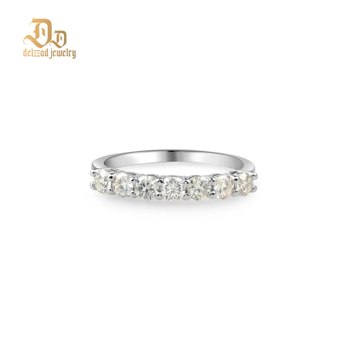 Delzzad 0.7ct Eternity Ring D Color Colorful Round Synthetic Moissanite S925 Ring Band Engagement Anniversary Wedding Valentine's Day Christmas Gift For Women