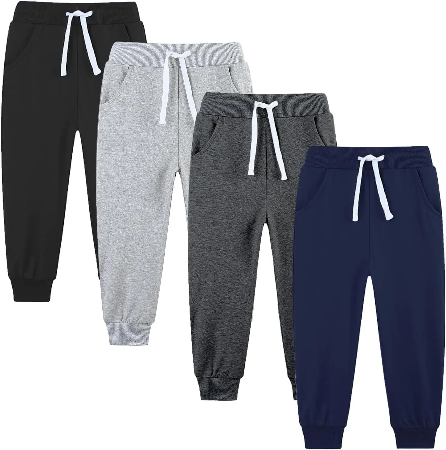 4 Pack Toddler and Kids Boys Sweatpants Joggers Cotton Active Soft Joggers Pants with Functional Drawstring 2-14Y