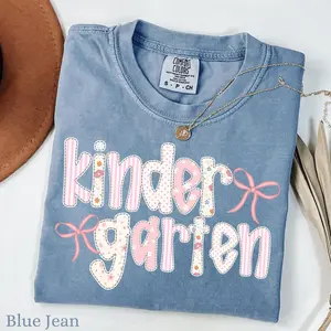 Comfort Colors Retro Kindergarten Teacher T-Shirt, Coquette Teacher Tee, Grandmillennial Back to School Tee, Cute Gift for Kindergarten, Teacher's Day