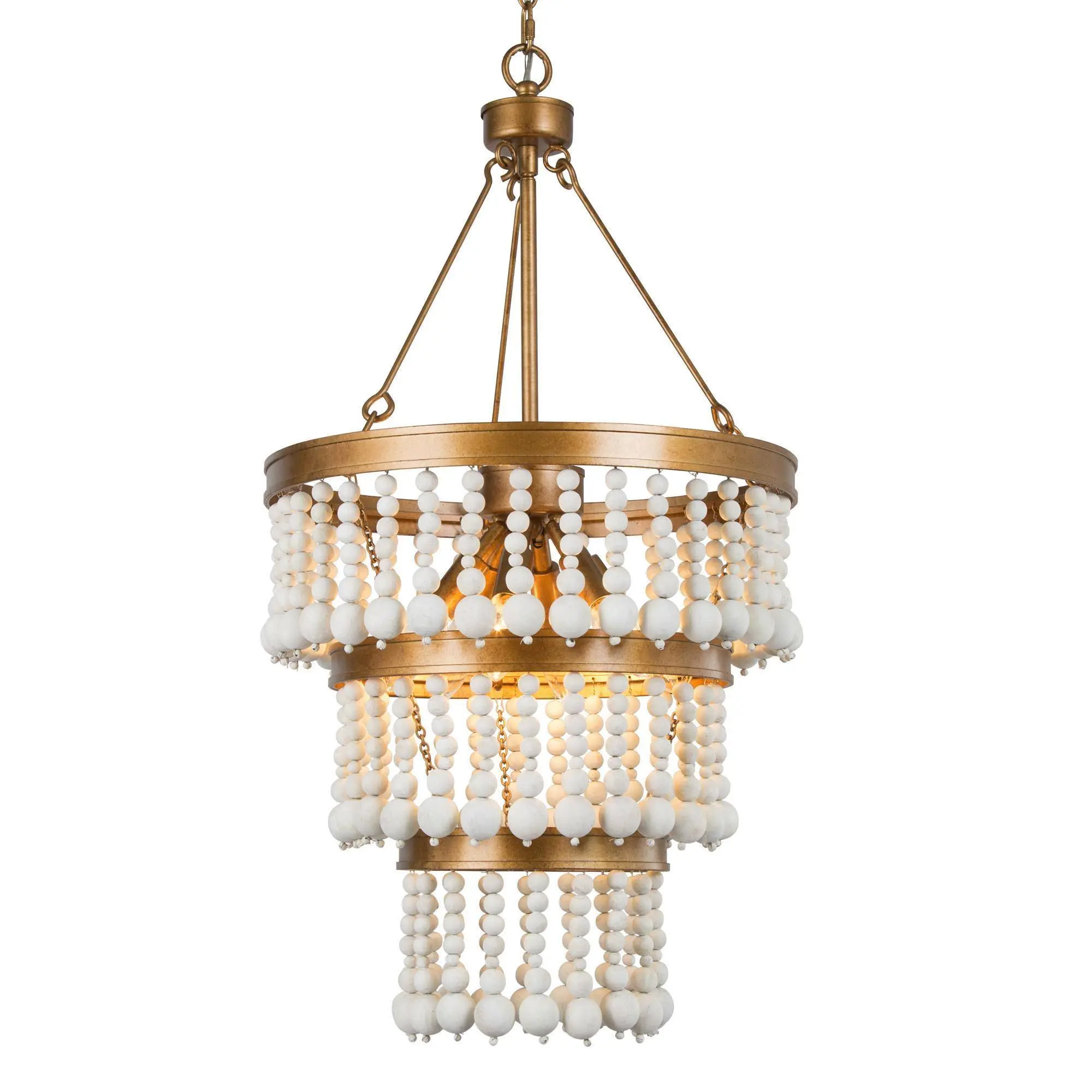 Ksana Wood Bead Chandelier, 6-Light Farmhouse Chandelier for Dining Room, 16" Boho Chandelier