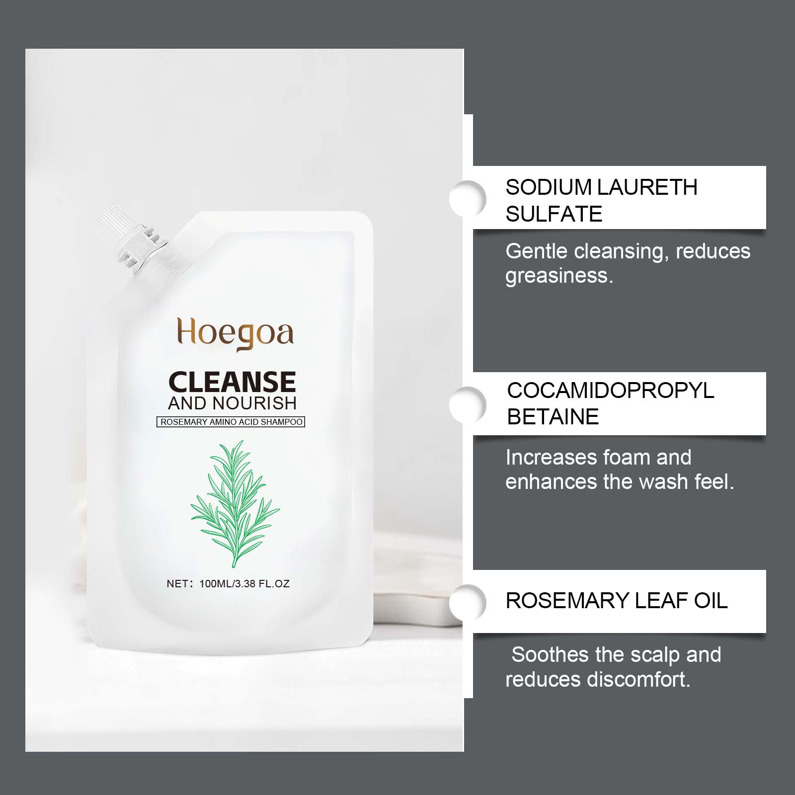 Hoegoa Rosemary Amino Acid Shampoo 100ml - Refreshing Gentle Cleansing Smooth Lustrous Rich Foam for Daily Care & Nourish