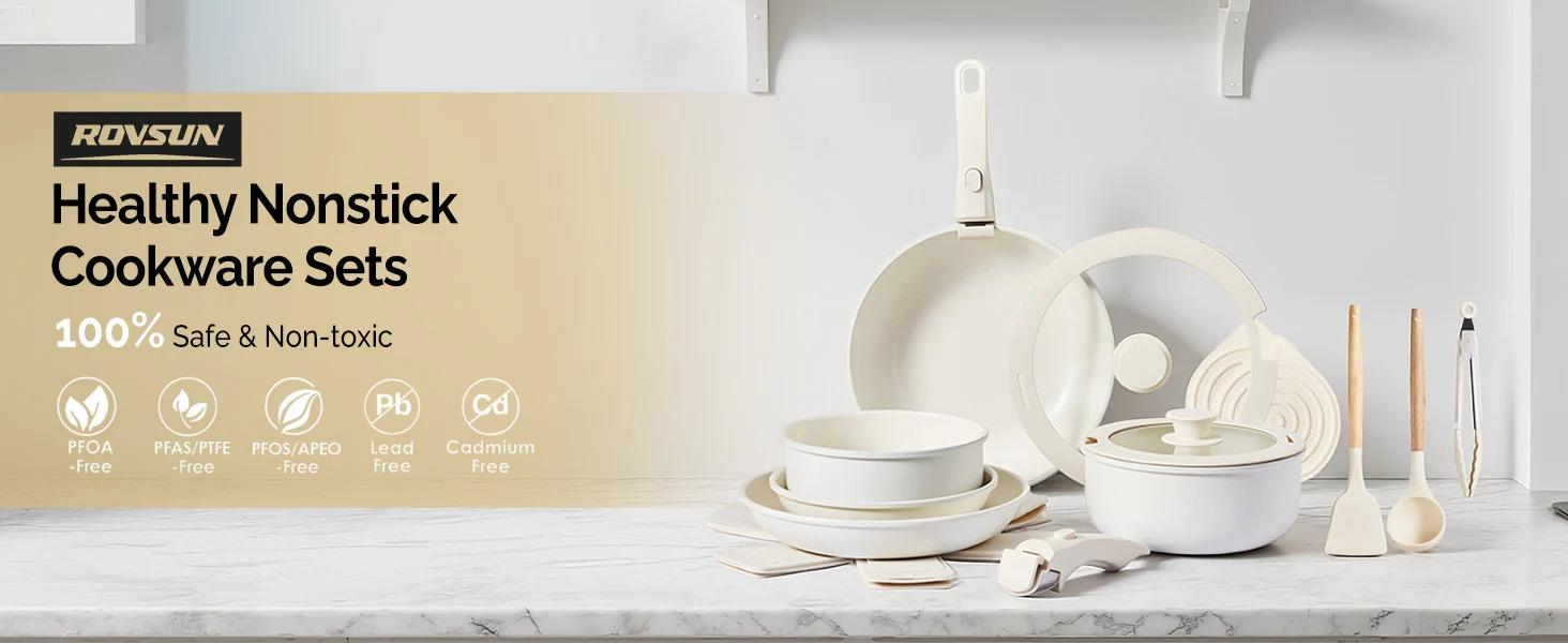 [FLASH SALE] ROVSUN 19 Pcs Nonstick Pots and Pans Set with Detachable Handles