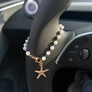 Pearl Chain Steering Wheel Ornament, Elegant Pendant Car Decoration, Car Interior Accessory, Interior Accessories, Bag Charm, Gift for Her, Car Trinkets, Boujee Car Accessories, Automotive Decoration
