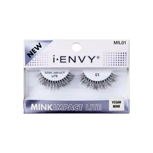 i-Envy Mink Impact Lite Makeup Flawless Vegan Faux Eyelashes Clear Band 3D Effect 12 Styles MIL01 Cosmetic