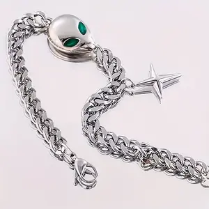 Green-Eyed Alien Cross Star Bracelet Unisex Hip-Hop Trendy Cool Metallic Punk Versatile Hand Jewelry Non-Fading Daily Casual Party Vacation Street Wear Wrist Additions