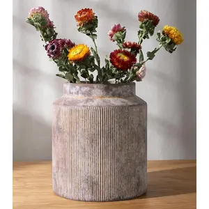 Ceramic Flower Vase 7 Inch Rustic Vases Modern Terracotta Vase Short Wide Mouth Vases for Flowers Plants Home Decor Entryway Table Bedroom Indoor Decorative(Terracotta)