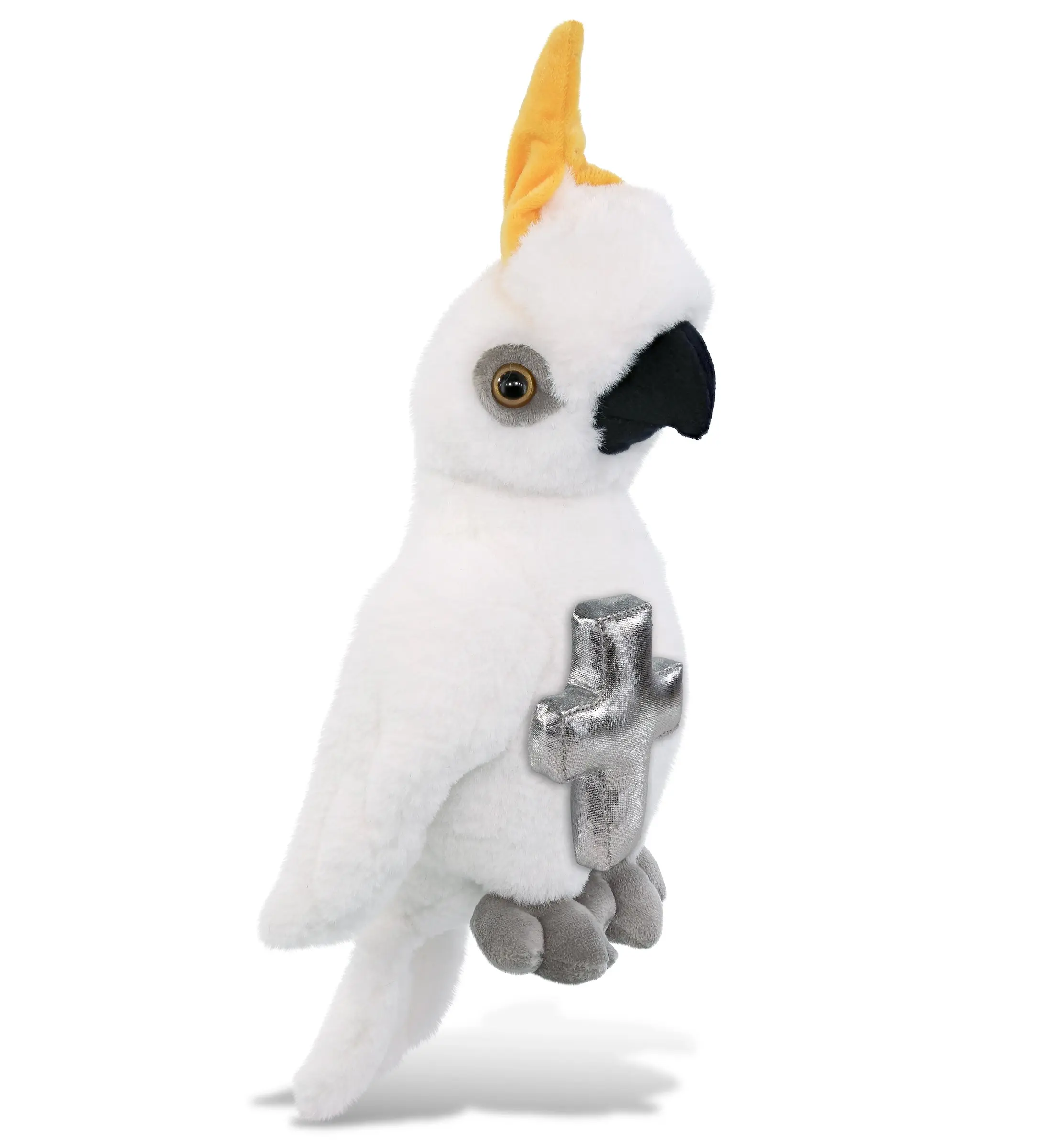 DOLLIBU 10" Super-Soft Cockatoo Stuffed Toy - 100% Polyester, Metallic Cross Religious Symbol, Plush Filling, Unisex Kids' Baptism Gift, House Decoration, 7lx6wx10h Inches, Hand Wash Cold, Air Dry, Animal Shaped