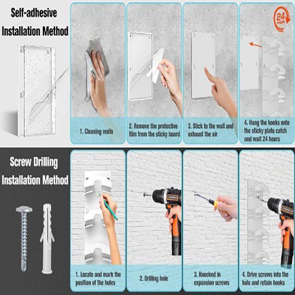 20-piece baseball cap storage rack, with two installation methods - adhesive or nail attachment. The stackable display rack is convenient for storage and can hold 20 hats.