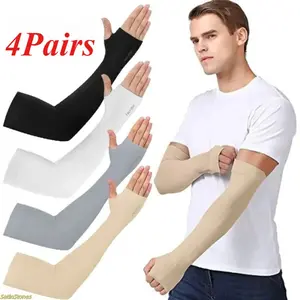 4 Pairs Ice Silk Sun Protection Arm Sleeves Unisex Cooling Stretch Outdoor Sports Arm Covers Lightweight UV Protective Gear for Cycling Driving Summer Wear