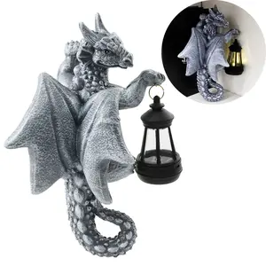 Dragon Sculpture with Solar Light, Resin Material, Fun Dragon Figurine, Garden Decoration, Courtyard Statue, Holiday Outdoor Decor