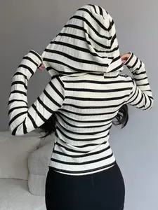 Women's Simple Striped Zipper Hoodie, Long Sleeve Casual Daily Wear, Comfortable and Stylish, Perfect for Spring & Fall Seasons