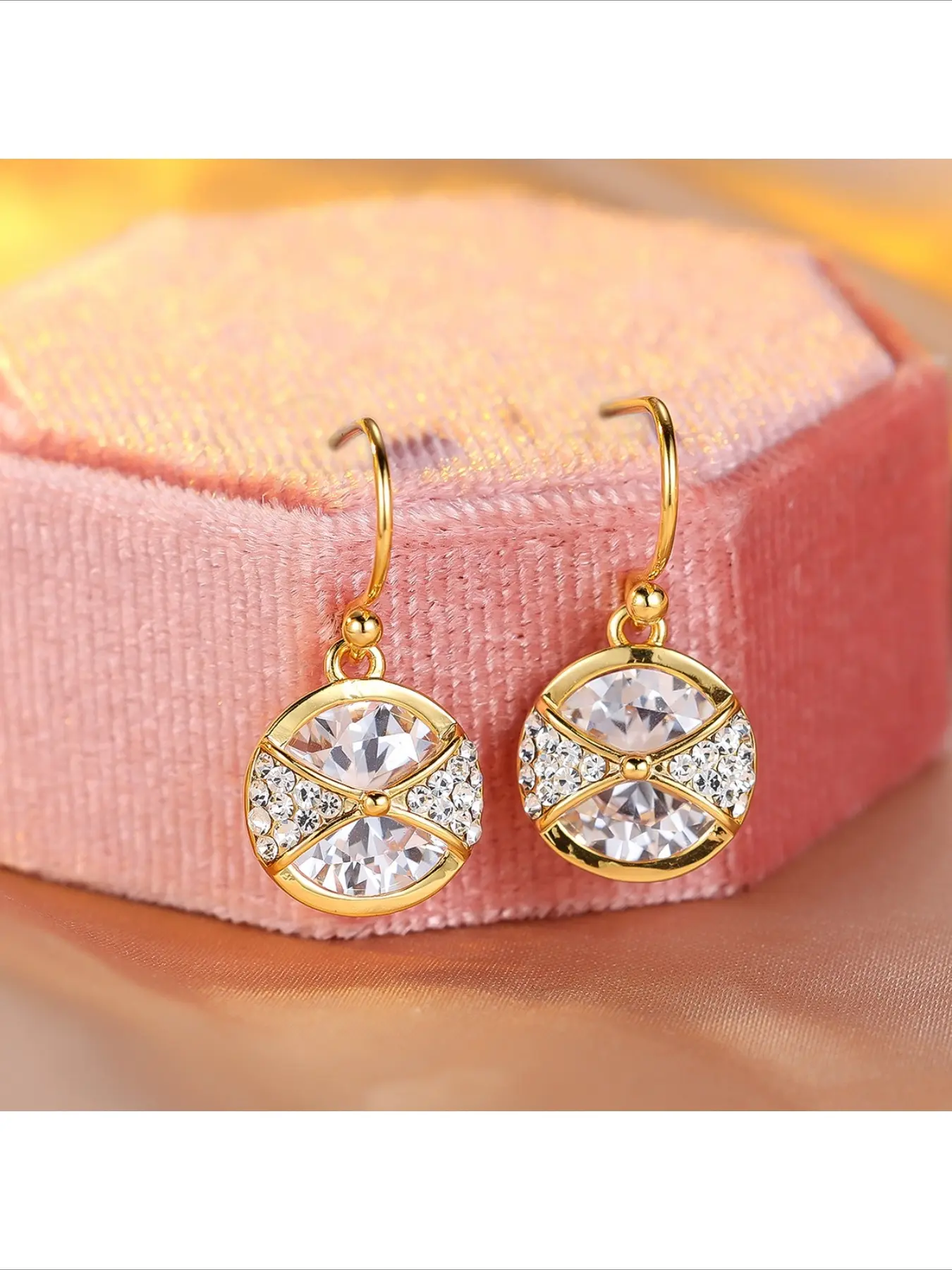 Luxury Lightweight Gold Round Full Paved Diamonds Cross Design Drop Earrings Elegant Versatile Premium Sense Niche Designed Advanced Jewelry For Women Daily Party