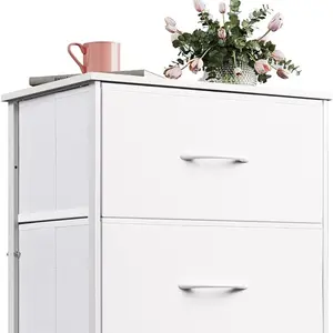Dresser with 4 Drawers, Storage Tower, Organizer Unit, Fabric Dresser for Bedroom, Hallway, Entryway, Closets, Sturdy Steel Frame, Wood Top, Easy Pull Handle, White