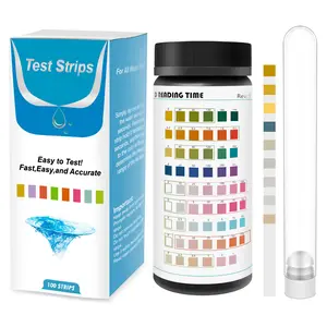 100Counts Aquarium Test Strips 9 in 1 Fish Tank Test Kit with Test Tube Fast Aquarium Water Testing Strips for Iron Copper Nitrate Nitrite Free Chlorine Hardness Total Alkalinity Carbonate pH