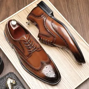 Men's Brogue Cap Toe Oxford Shoes, Lace-Up Front Dress Shoes For Business Formal White Tie Occasions Shoes men Brown Footwear Fathersdaygift Boy Classic Closed