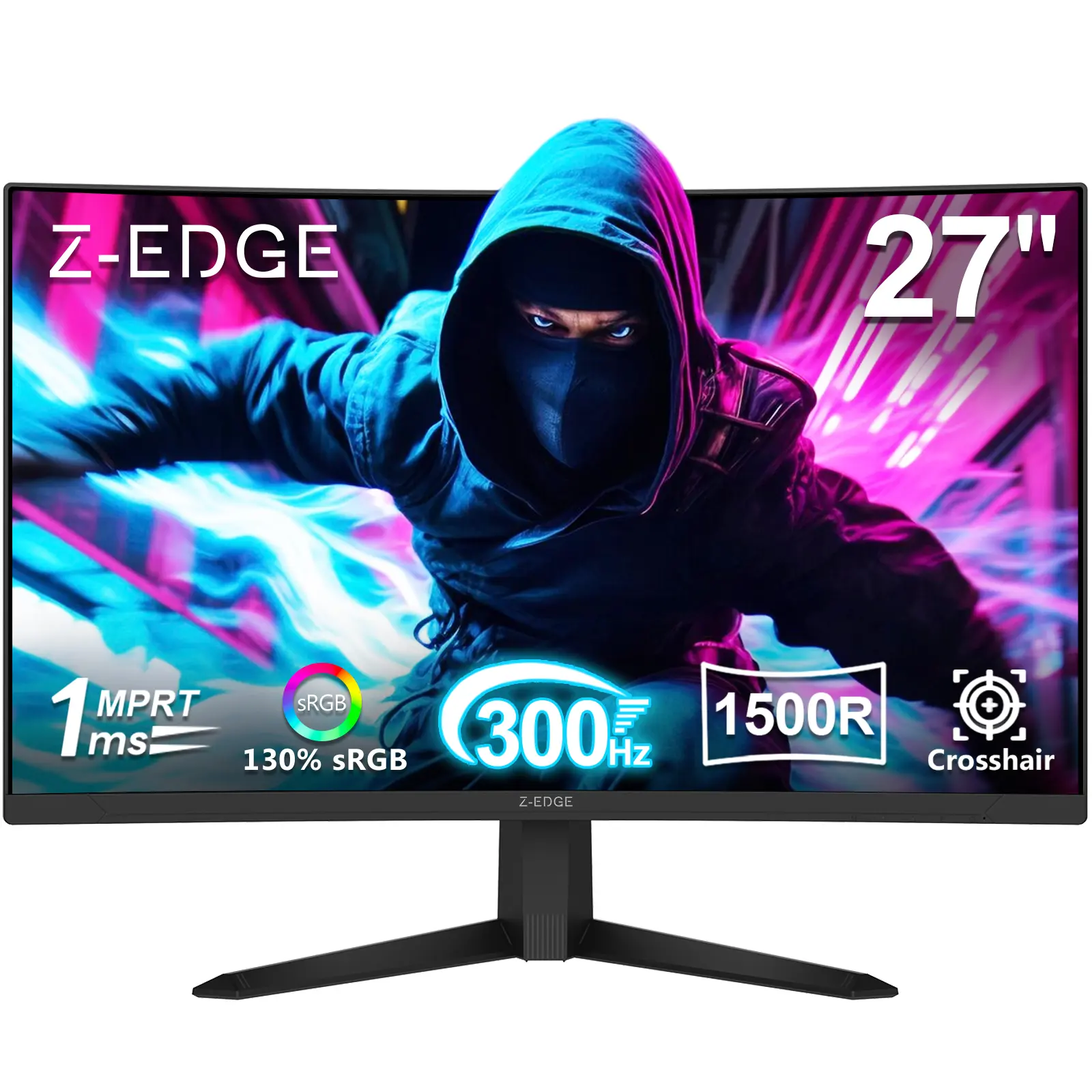 Z-EDGE 27" 300Hz Curved Gaming Monitor, 1ms Response time HDR AMD Freesync 1080P Dual DP & HDMI Ports Crosshair For Pc Gamer