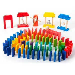 200Pcs Wooden STEM Toy Set: Magnetic Dominoes & Building Blocks for Kids Ages 3+ - Creative Educational Construction Toy, Montessori Gift for Boys & Girls
