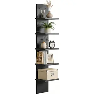 Ladder Shelf, 5-Tier Wall Mounted Bookshelf, Modern Simple Storage Rack,Easy to Install, for Living Room, Bedroom & Study, Black
