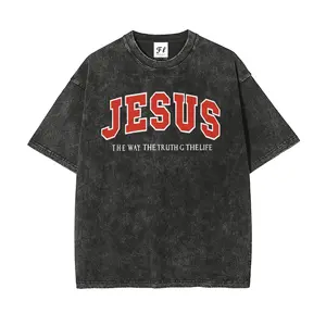 Men's Unisex Retro Cotton Round Neck Short-Sleeve T-Shirt - Soft, Stretchy, Vintage Washed Fabric, Casual Comfortable Fit, "Jesus The Way The Truth The Life" Graphic Print, Everyday Wear