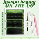 HOHADBR Fluffy Wispy Puff Lash Clusters Kit - Cosmetic False Eyelashes Clusters, 60D+80D+100D Thick Volume Individual Lashes (10-18mm, D Curl) with Bond, Seal & Tweezers for DIY Self-Application, Cosmetic Eyelashes,familyfun