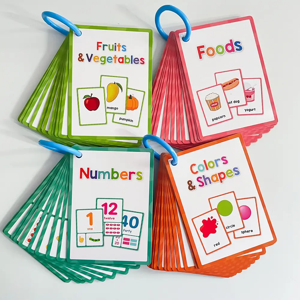 Educational Flash Card, Flashcards, 4 Counts/set Colorful Fruit & Vegetable & Number & Shape Card, Learning Card for Kids, Educational Toy for Kids, Visual Stimulation Cards, Preschool Learning Tool (Colours and details are random)