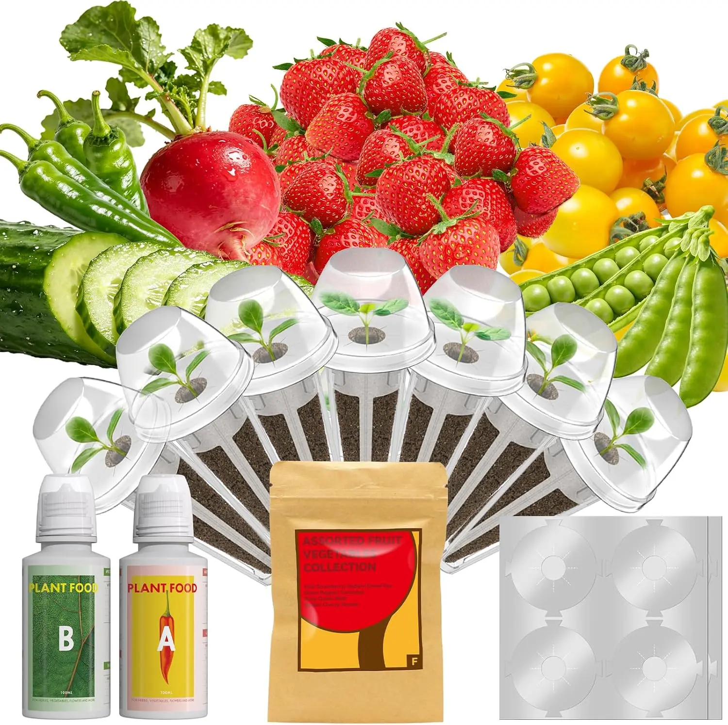Strawberry Seed Pods for Hydroponic Systems, 7-Pack Compatible with AeroGarden, iDoo & Ahopegarden, 350+ Seeds Including Strawberry, Tomato, Cucumber, Radish, Pea, Pepper & Beet