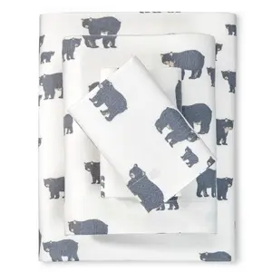 Twin Patterned Flannel Sheet Set Gray Bear - Eddie Bauer