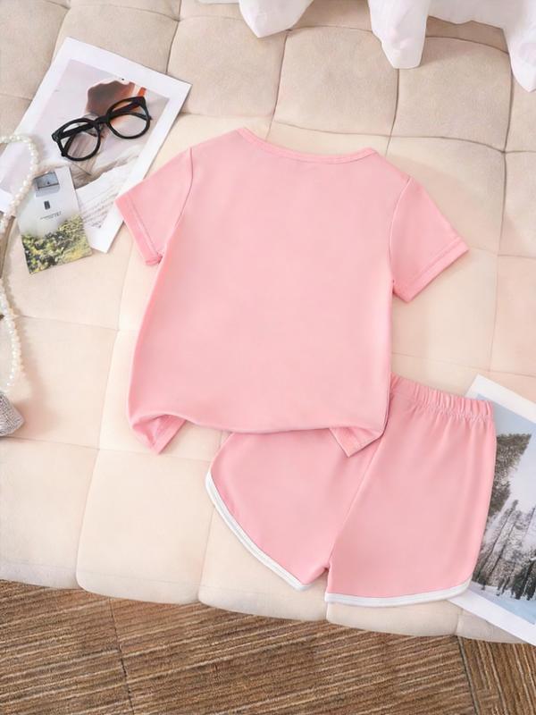 Summer Girls Casual Sports Short Sleeve Set with Eye-Catching Heart Smile Print, Loose Fit Shorts for Ages 2-7, Perfect for School & Weekend Outings