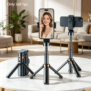 Three-In-One Wireless Selfie Stick, Desktop Phone Tripod Stabilizer, Detachable Bluetooth-compatible Remote, Aluminum Alloy Extendable Anti-Shake Stand, Live Streaming, Vlogging, Outdoor Photography