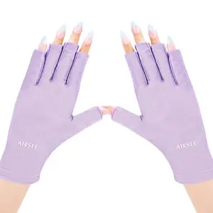 AIRSEE UV Gloves for Nail Lamp,Professional UPF50+ UV Protection Gloves for Manicures Nail Art,Fingerless Gloves That Shield Skin from the Sun and Nail Lamp (Purple)