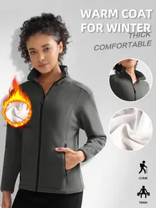 Women's Fleece Lined Jacket Coat, Tech Fleece Windproof Warm Soft Inner Layer, Hiking Camping Climbing Skiing Running Casual Outdoor Sports Outerwear