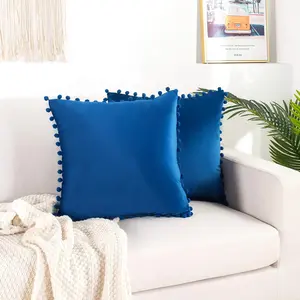 Fringe Velvet Cushion Covers t of 2, Velvet Soft Solid Decorative Square Throw Pillow Covers t Cushion Ca for Couch Bed, Livingroom 18 x 18 Inch (45 x 45 ), Royal Blue