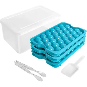 Round Ice Cube Tray with Lid and Bin,3 Pack Ice Cubes Tray for Freezer with Box,Ice Ball Molds for    Coffee,Stackable with Storage Iced Bucket Kits, Ice Scoop & Tongs