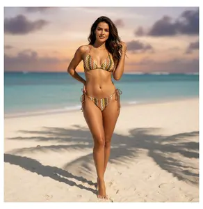 Women's Crochet Bikini Set, Striped Triangle Swimsuit, High Cut Bathing Suit, Colorful Beach Swimwear, Cheeky Two Piece Swimsuit for Summer, Vacation & Pool