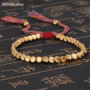 Unisex Pure Copper Beaded Bracelets, Exquisite Handmade Craft, Adjustable Size With Colorful Thread Braided Design, Classic Costume Jewelry, Delicate Daily Accessories for Men And Women All Day Wear