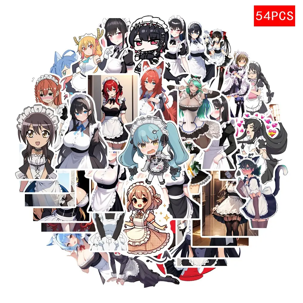 54 Anime Maid Character Waterproof Stickers, Car Water Cup Luggage Phone Laptop Decals, Cute Cartoon Design, Durable & Reusable, Stickers for Cars